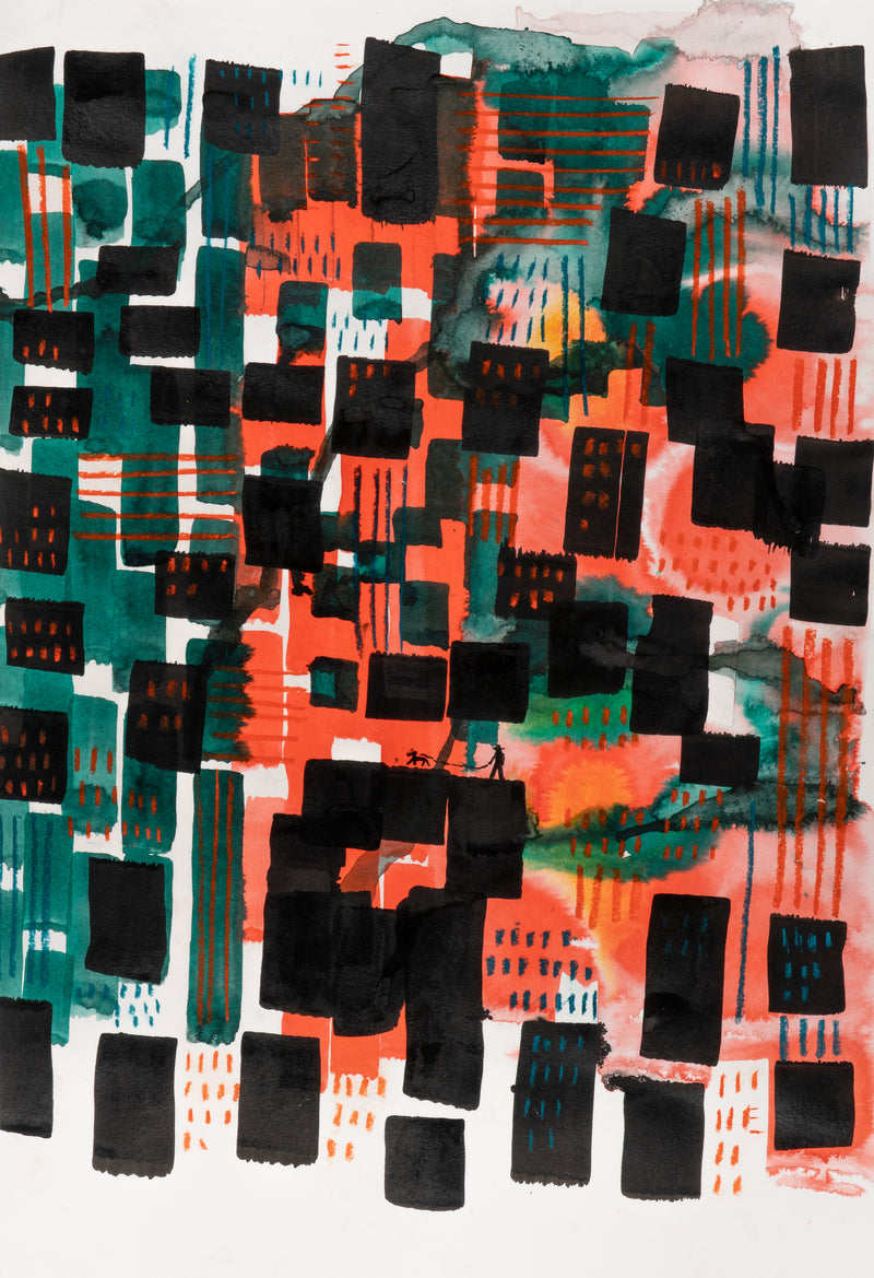 Concetto spaziale verde e arancione - Original Artwork