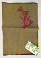 Tessuto verde e blu con fiore rosa