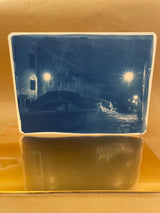 Cartolina cianotipo "Ponte di notte"