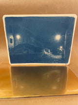 Cartolina cianotipo "Ponte di notte"