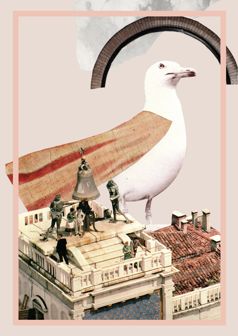 Cartolina collage gabbiano Torre